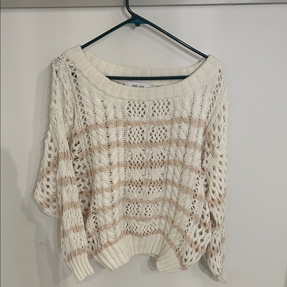 John + Jenn Cream and Tan Open-Knit Sweater